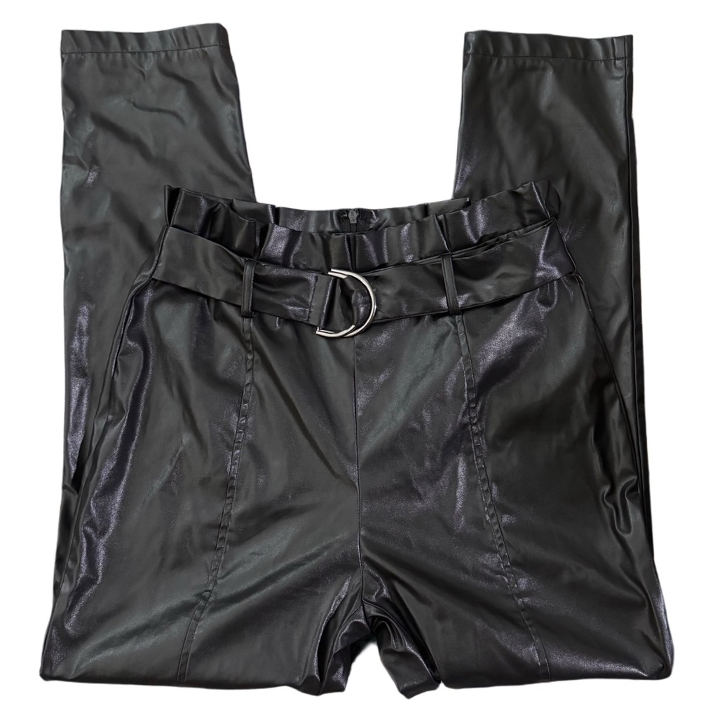 SHEIN Black Faux Leather Pants with Belt